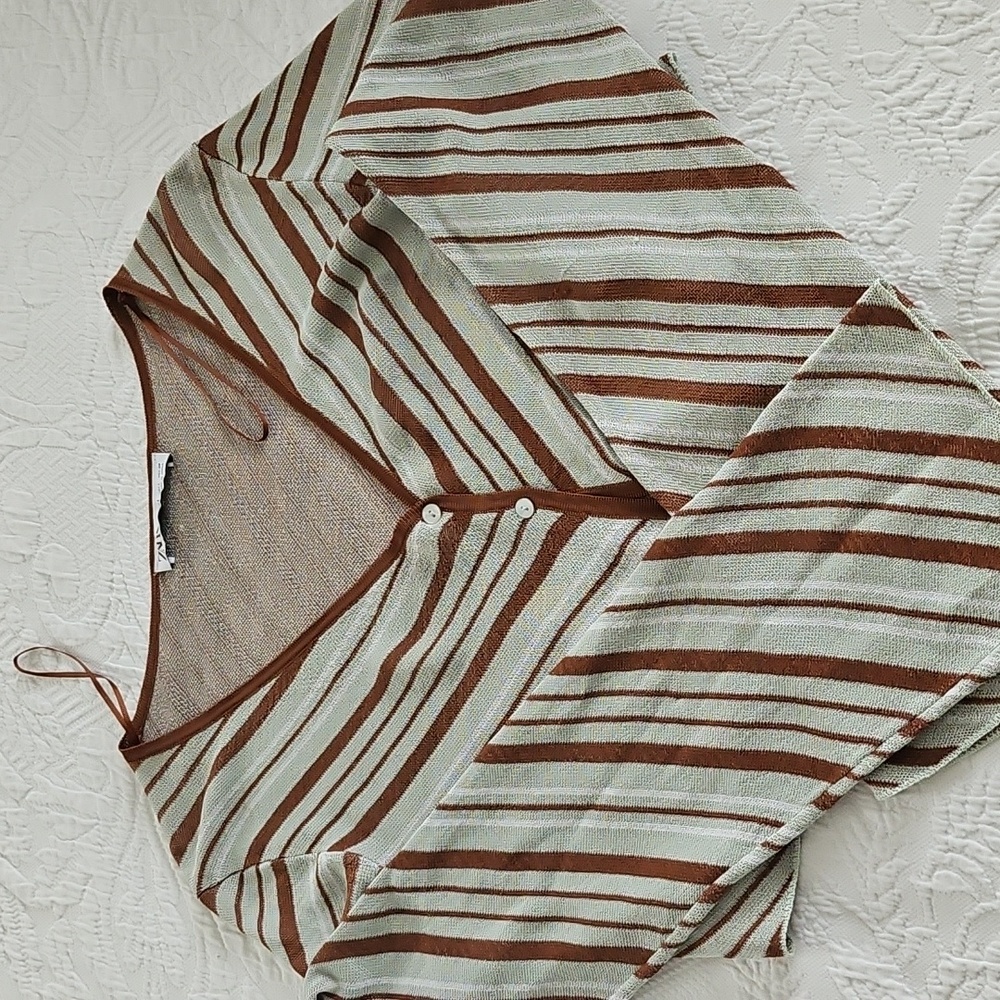 Zara Stripe Knit Top & Skirt Co Ord Set Size Large Green/ Brown - Picture 12 of 16